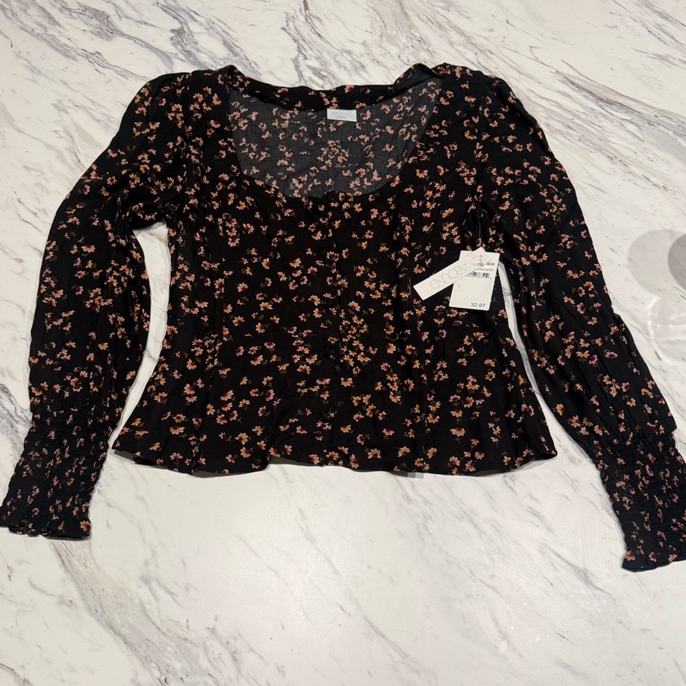 Abound Black Floral Blouse